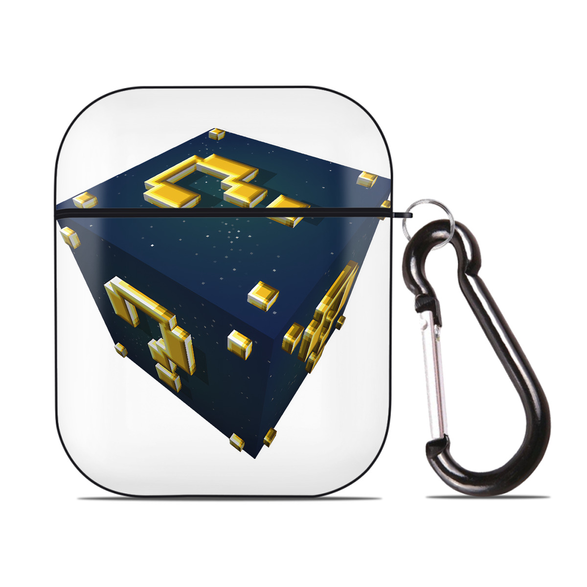 （画像用） マインクラフト ブロックの世界 Minecraft MC Block world AirPods 第2世代保護ケース ハードシェル ブラック 耐衝撃・防指紋・カラビナ付き