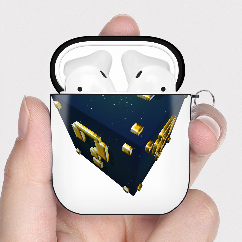 （画像用） マインクラフト ブロックの世界 Minecraft MC Block world AirPods 第2世代保護ケース ハードシェル ブラック 耐衝撃・防指紋・カラビナ付き