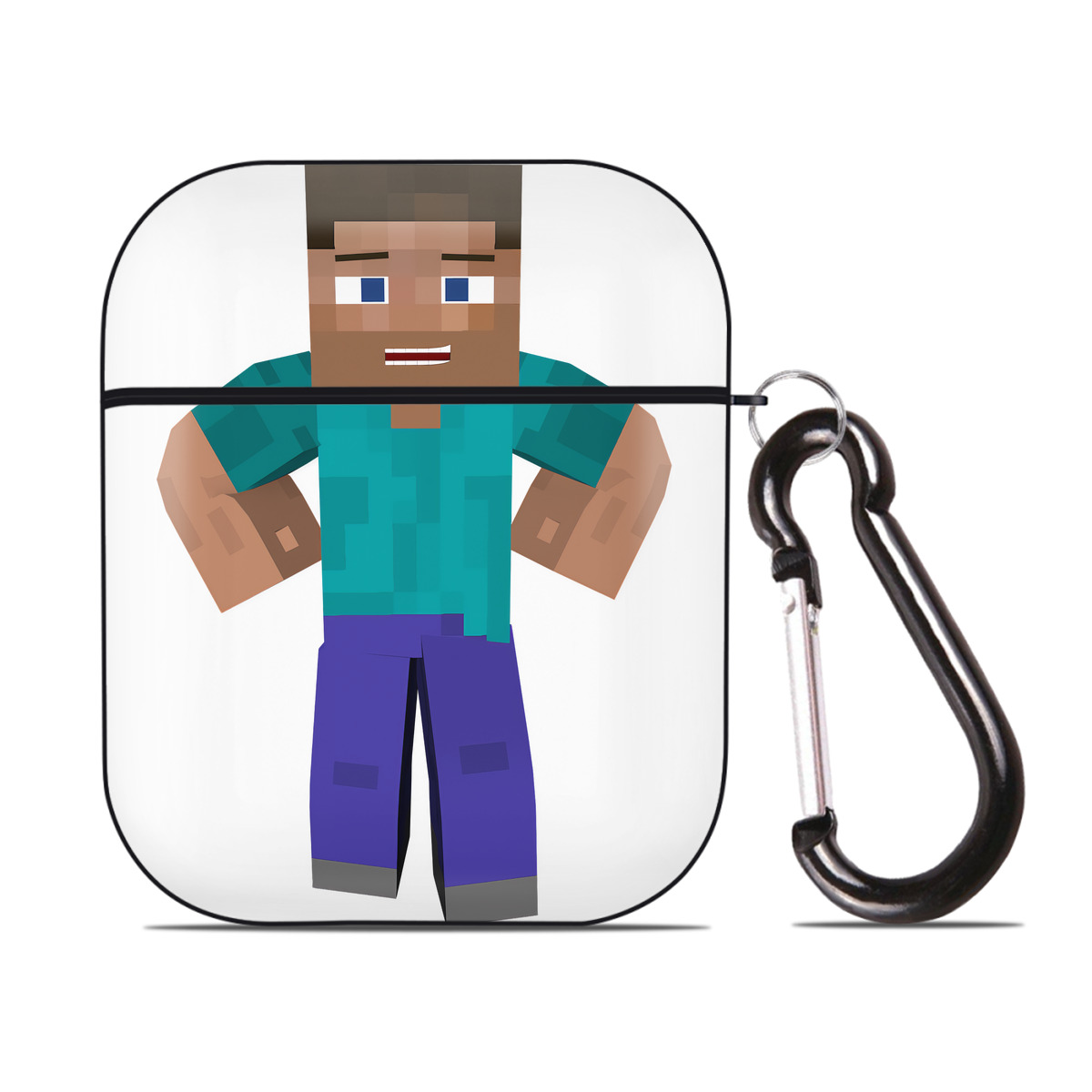（画像用） マインクラフト ブロックの世界 Minecraft MC Block world AirPods 第2世代保護ケース ハードシェル ブラック 耐衝撃・防指紋・カラビナ付き