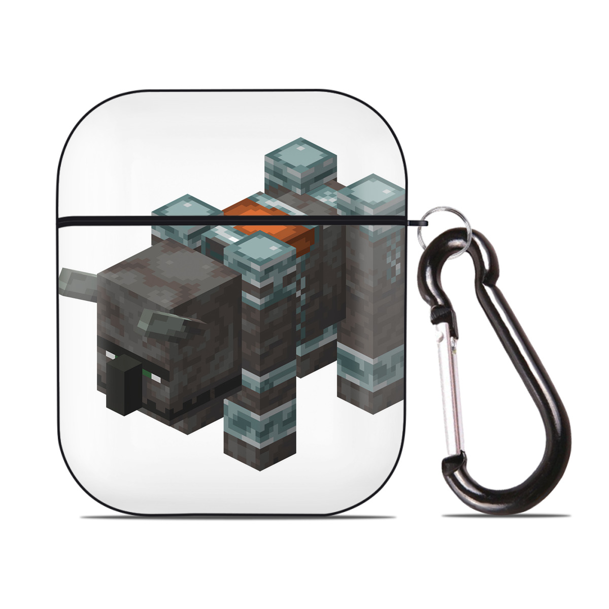 （画像用） マインクラフト ブロックの世界 Minecraft MC Block world AirPods 第2世代保護ケース ハードシェル ブラック 耐衝撃・防指紋・カラビナ付き