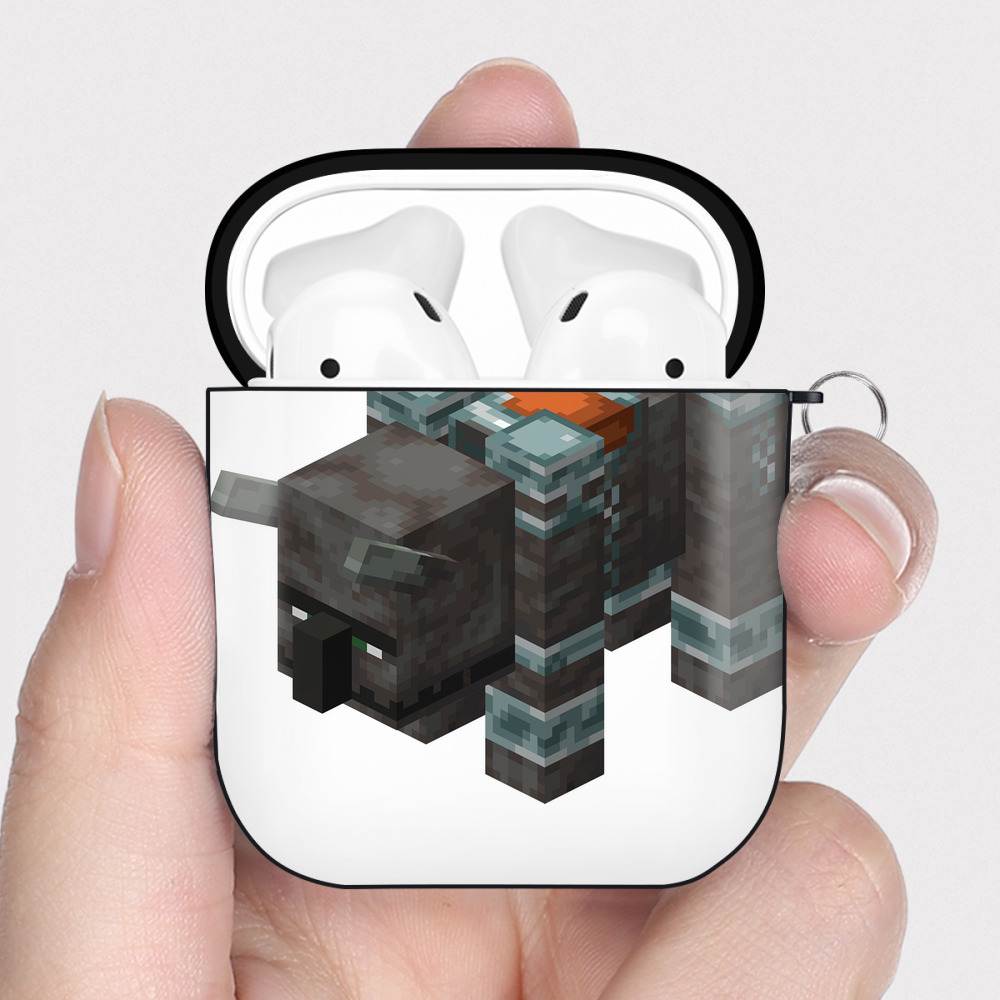 （画像用） マインクラフト ブロックの世界 Minecraft MC Block world AirPods 第2世代保護ケース ハードシェル ブラック 耐衝撃・防指紋・カラビナ付き