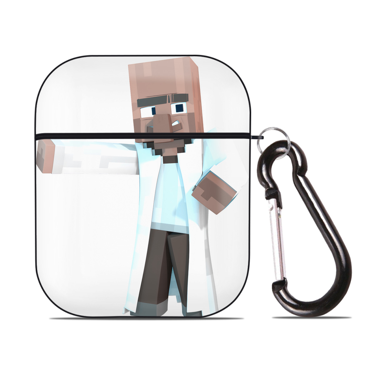（画像用） マインクラフト ブロックの世界 Minecraft MC Block world AirPods 第2世代保護ケース ハードシェル ブラック 耐衝撃・防指紋・カラビナ付き