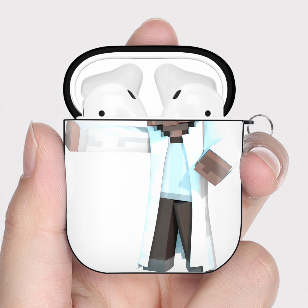 （画像用） マインクラフト ブロックの世界 Minecraft MC Block world AirPods 第2世代保護ケース ハードシェル ブラック 耐衝撃・防指紋・カラビナ付き