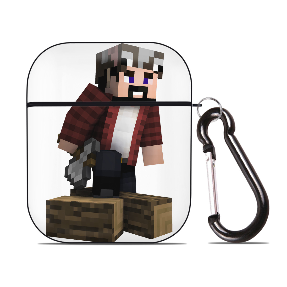 （画像用） マインクラフト ブロックの世界 Minecraft MC Block world AirPods 第2世代保護ケース ハードシェル ブラック 耐衝撃・防指紋・カラビナ付き