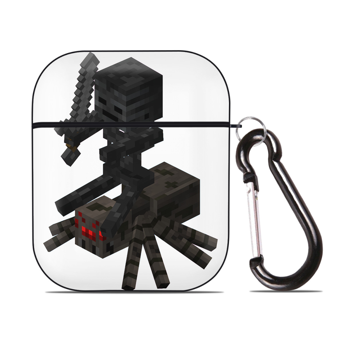 （画像用） マインクラフト ブロックの世界 Minecraft MC Block world AirPods 第2世代保護ケース ハードシェル ブラック 耐衝撃・防指紋・カラビナ付き