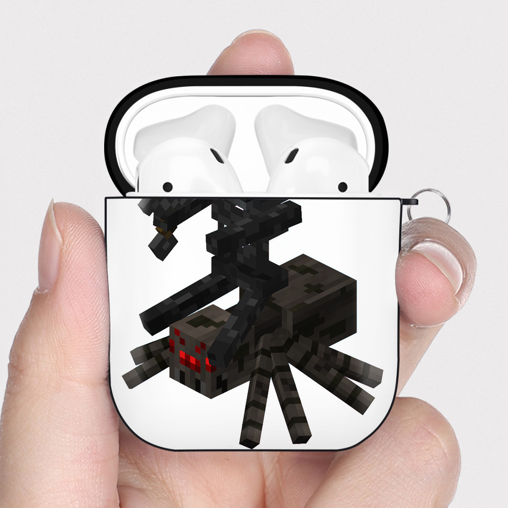 （画像用） マインクラフト ブロックの世界 Minecraft MC Block world AirPods 第2世代保護ケース ハードシェル ブラック 耐衝撃・防指紋・カラビナ付き