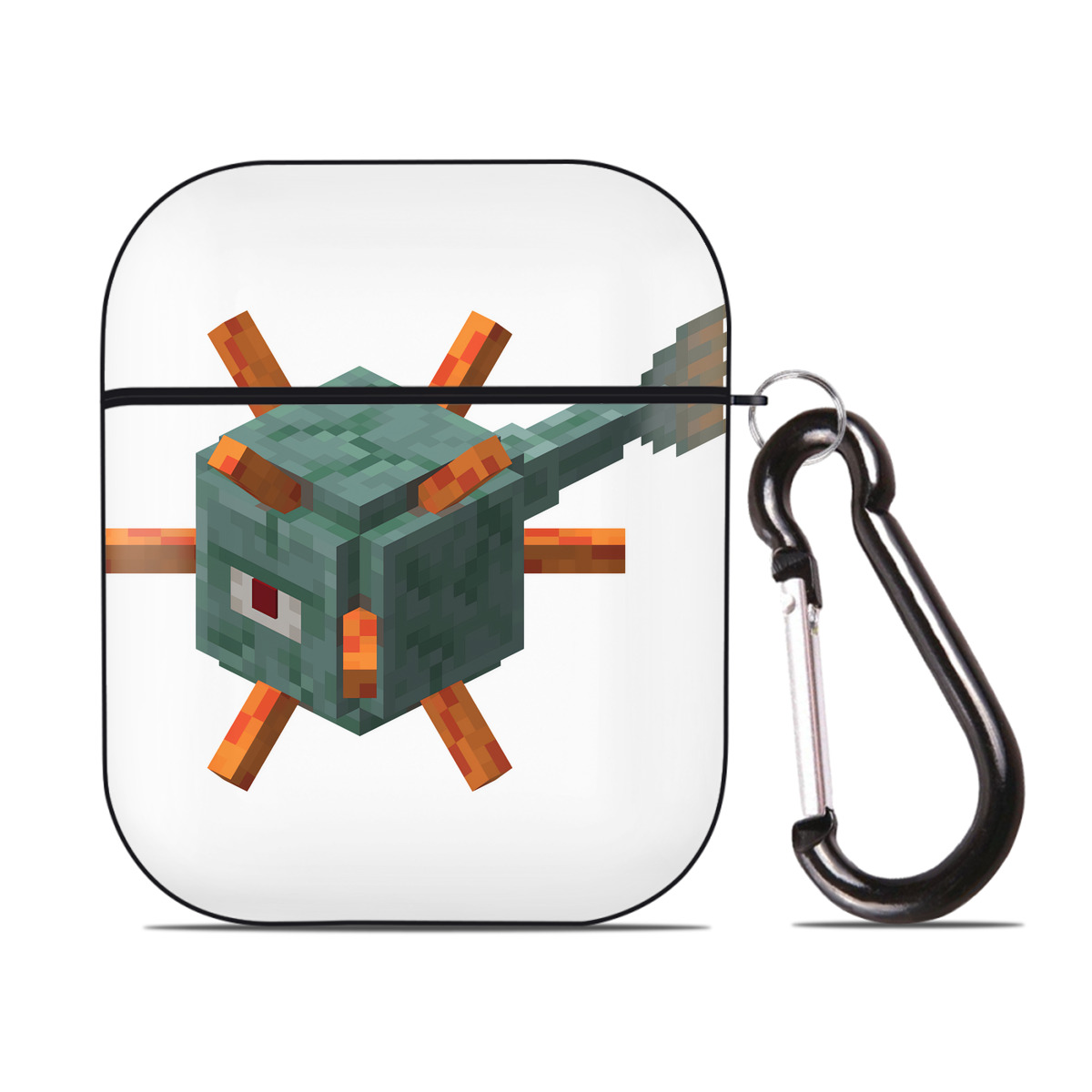 （画像用） マインクラフト ブロックの世界 Minecraft MC Block world AirPods 第2世代保護ケース ハードシェル ブラック 耐衝撃・防指紋・カラビナ付き