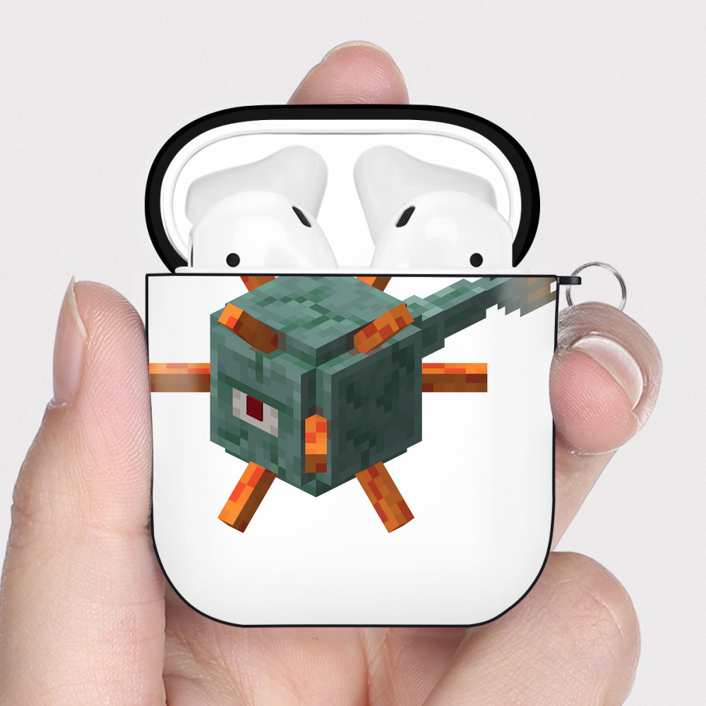 （画像用） マインクラフト ブロックの世界 Minecraft MC Block world AirPods 第2世代保護ケース ハードシェル ブラック 耐衝撃・防指紋・カラビナ付き