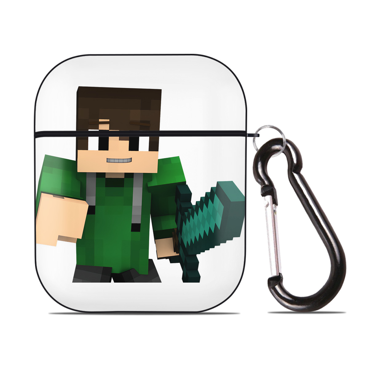 （画像用） マインクラフト ブロックの世界 Minecraft MC Block world AirPods 第2世代保護ケース ハードシェル ブラック 耐衝撃・防指紋・カラビナ付き