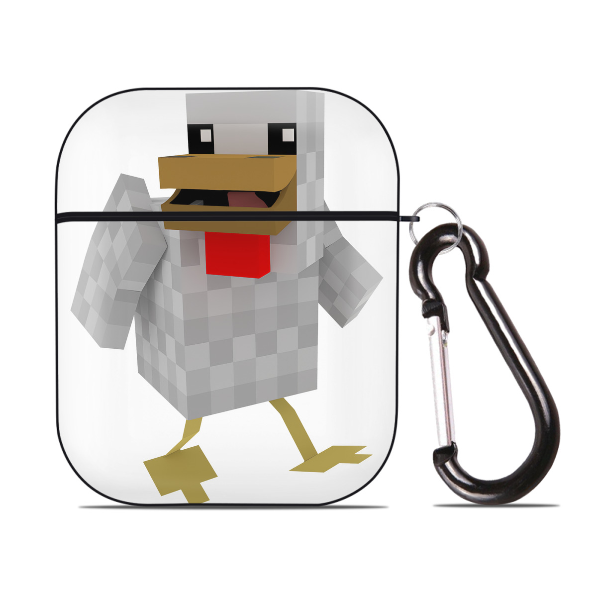 （画像用） マインクラフト ブロックの世界 Minecraft MC Block world AirPods 第2世代保護ケース ハードシェル ブラック 耐衝撃・防指紋・カラビナ付き