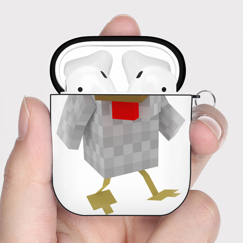 （画像用） マインクラフト ブロックの世界 Minecraft MC Block world AirPods 第2世代保護ケース ハードシェル ブラック 耐衝撃・防指紋・カラビナ付き