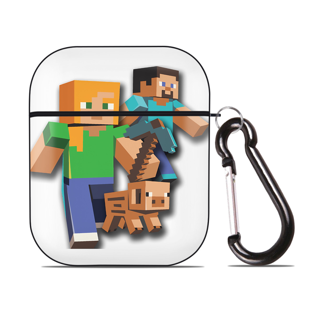（画像用） マインクラフト ブロックの世界 Minecraft MC Block world AirPods 第2世代保護ケース ハードシェル ブラック 耐衝撃・防指紋・カラビナ付き