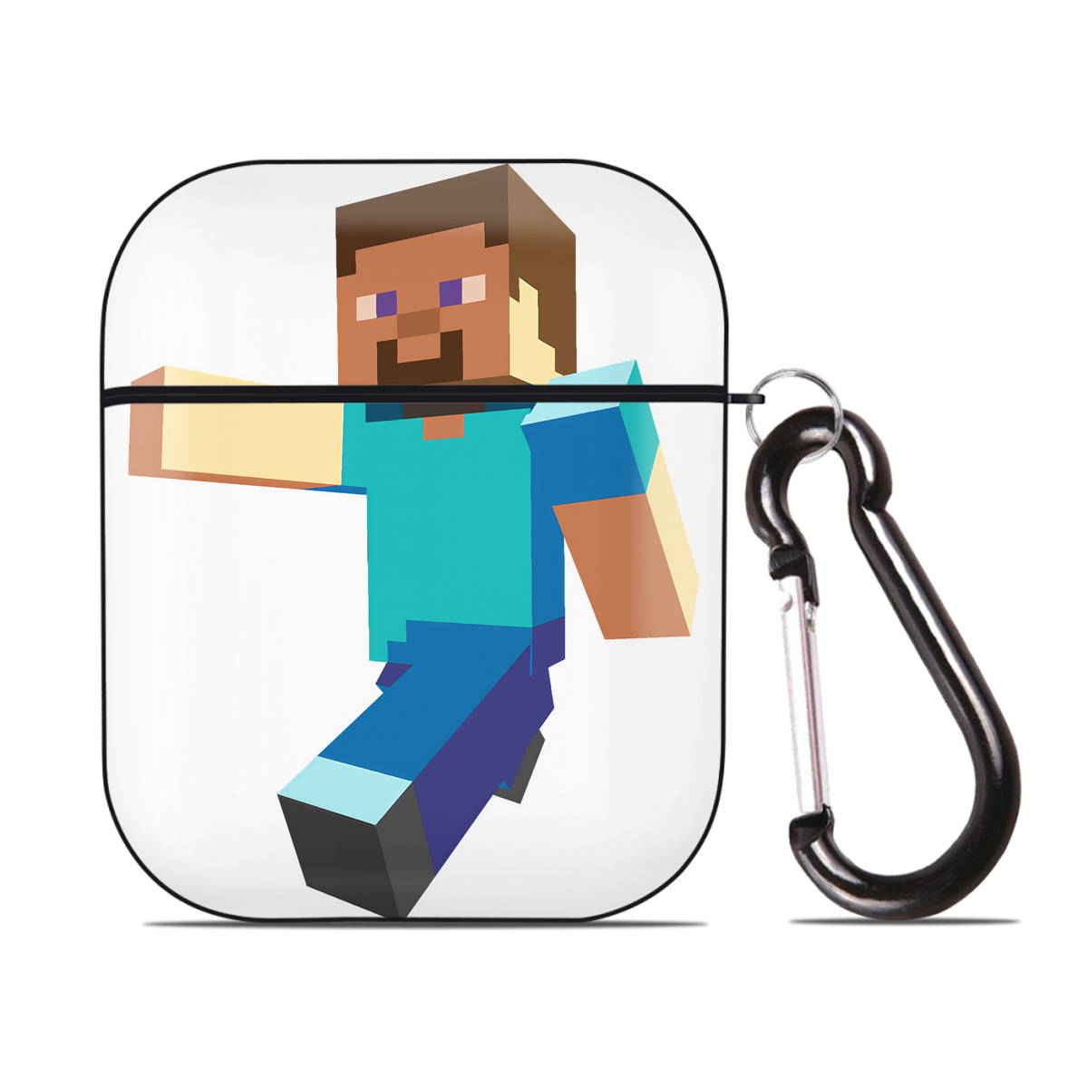 （画像用） マインクラフト ブロックの世界 Minecraft MC Block world AirPods 第2世代保護ケース ハードシェル ブラック 耐衝撃・防指紋・カラビナ付き