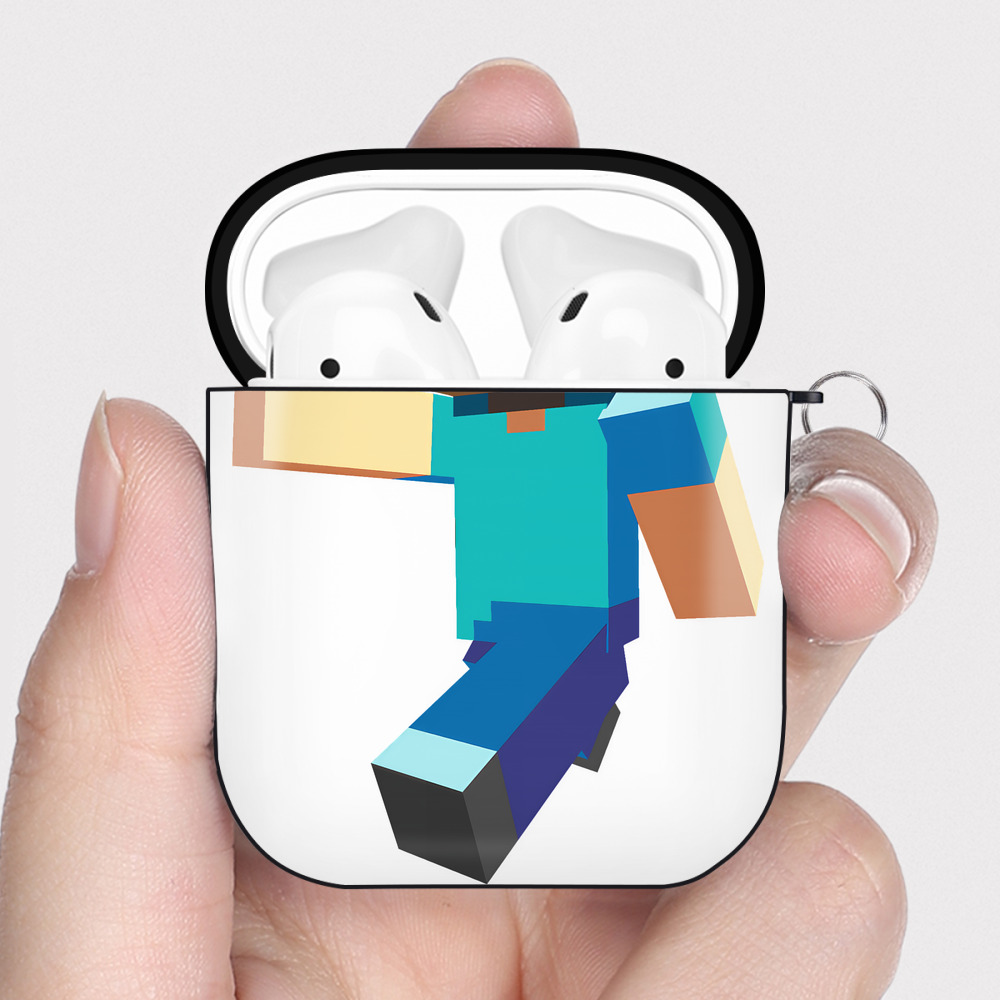（画像用） マインクラフト ブロックの世界 Minecraft MC Block world AirPods 第2世代保護ケース ハードシェル ブラック 耐衝撃・防指紋・カラビナ付き