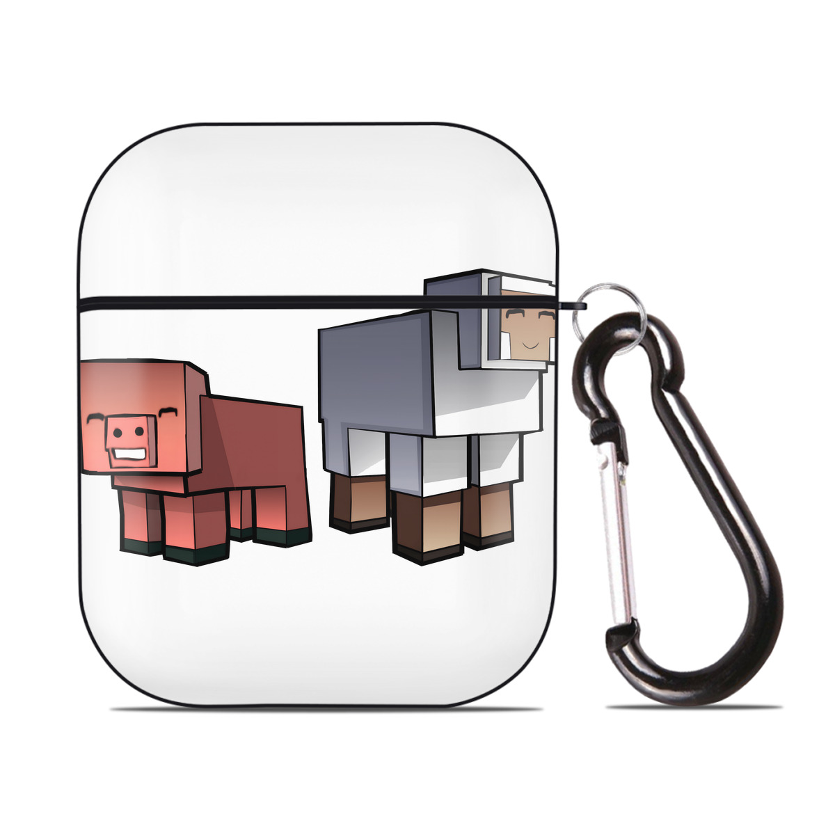 （画像用） マインクラフト ブロックの世界 Minecraft MC Block world AirPods 第2世代保護ケース ハードシェル ブラック 耐衝撃・防指紋・カラビナ付き
