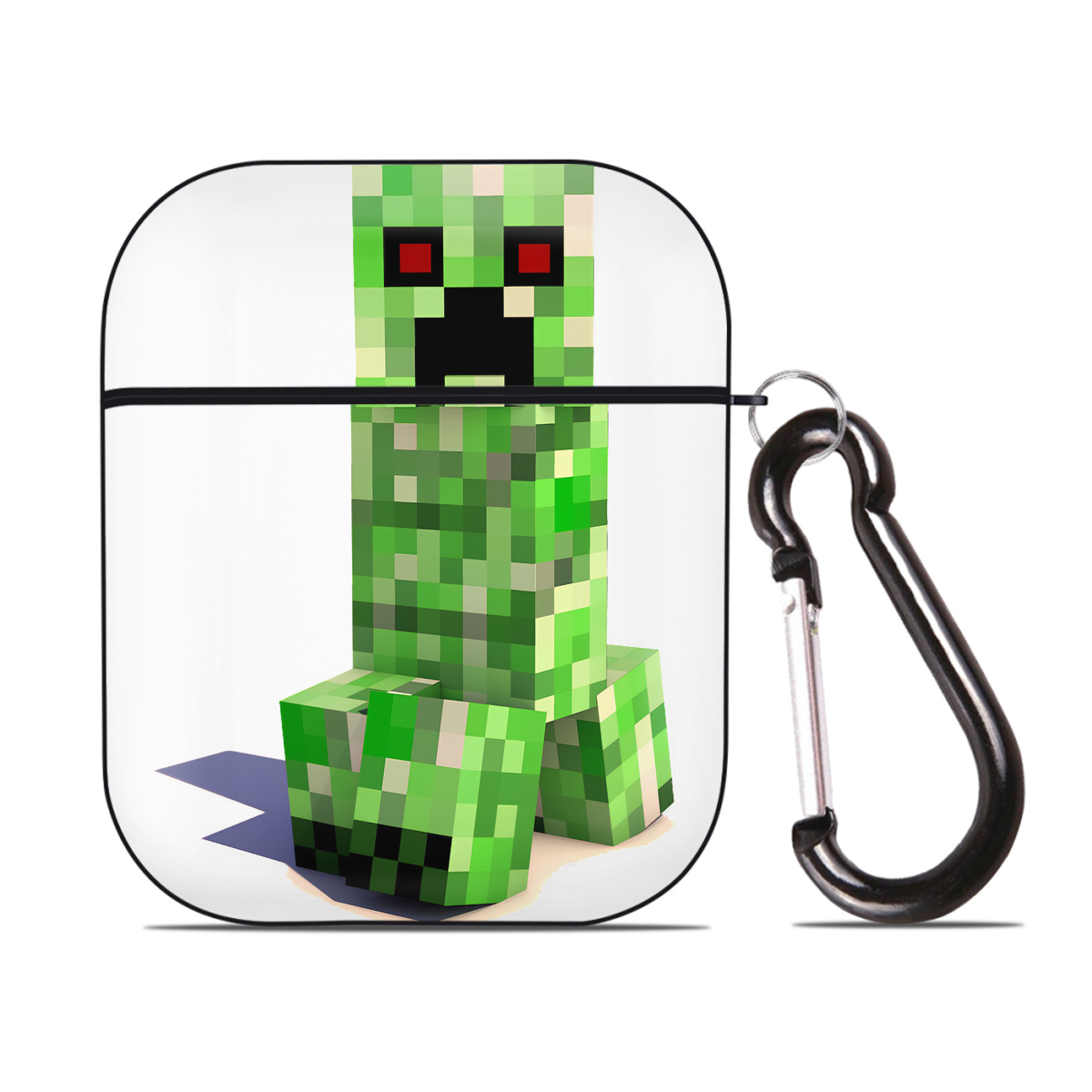 （画像用） マインクラフト ブロックの世界 Minecraft MC Block world AirPods 第2世代保護ケース ハードシェル ブラック 耐衝撃・防指紋・カラビナ付き