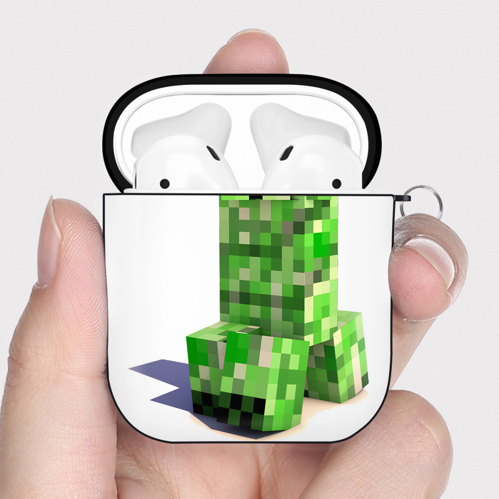 （画像用） マインクラフト ブロックの世界 Minecraft MC Block world AirPods 第2世代保護ケース ハードシェル ブラック 耐衝撃・防指紋・カラビナ付き