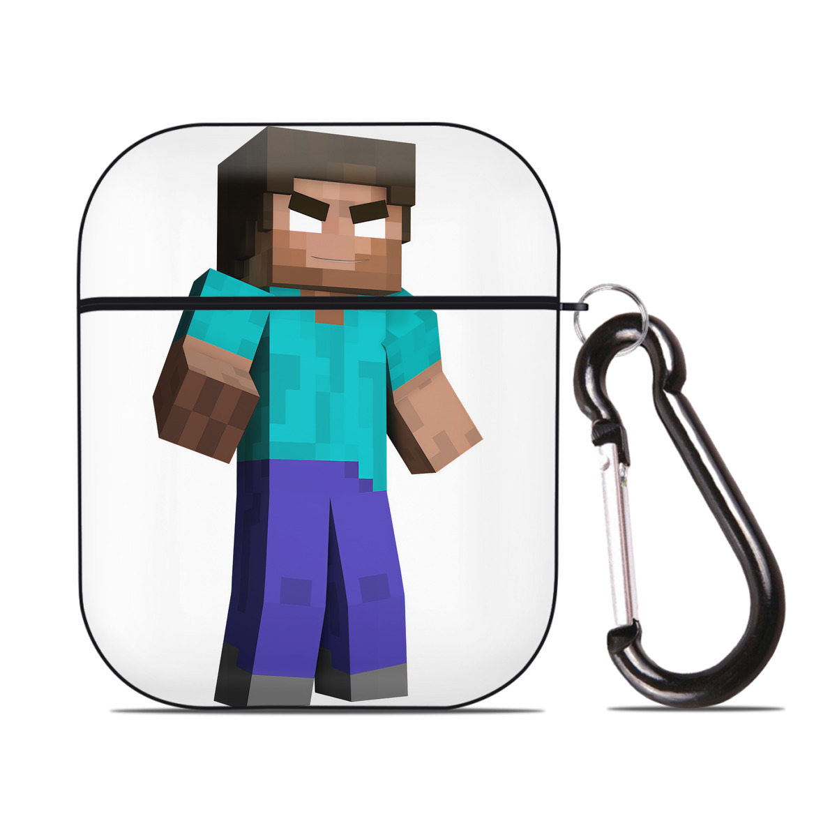 （画像用） マインクラフト ブロックの世界 Minecraft MC Block world AirPods 第2世代保護ケース ハードシェル ブラック 耐衝撃・防指紋・カラビナ付き