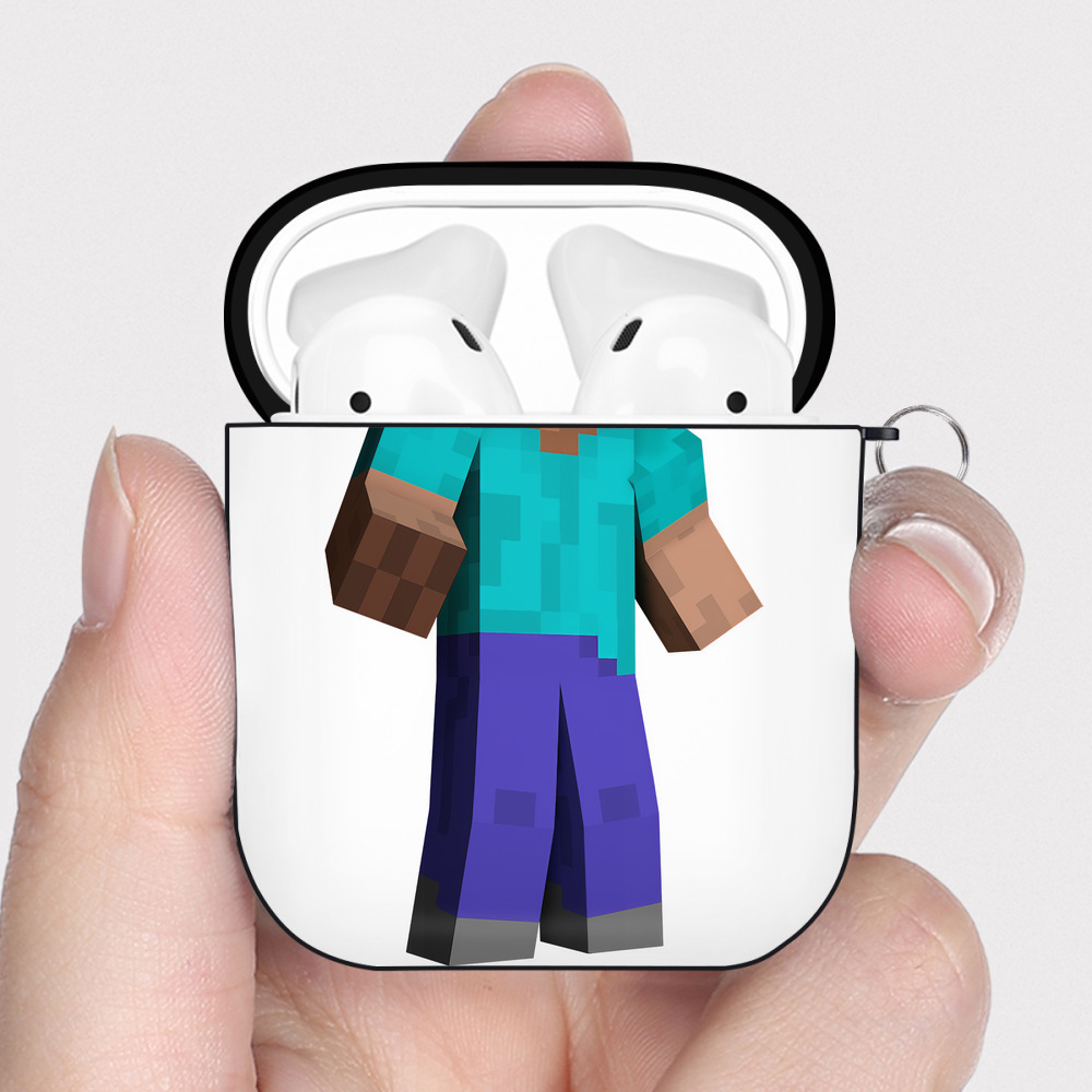 （画像用） マインクラフト ブロックの世界 Minecraft MC Block world AirPods 第2世代保護ケース ハードシェル ブラック 耐衝撃・防指紋・カラビナ付き