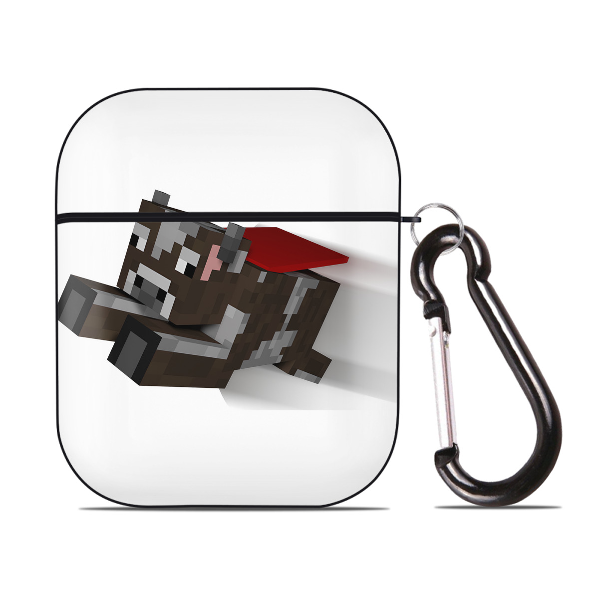 （画像用） マインクラフト ブロックの世界 Minecraft MC Block world AirPods 第2世代保護ケース ハードシェル ブラック 耐衝撃・防指紋・カラビナ付き