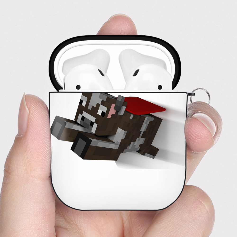 （画像用） マインクラフト ブロックの世界 Minecraft MC Block world AirPods 第2世代保護ケース ハードシェル ブラック 耐衝撃・防指紋・カラビナ付き