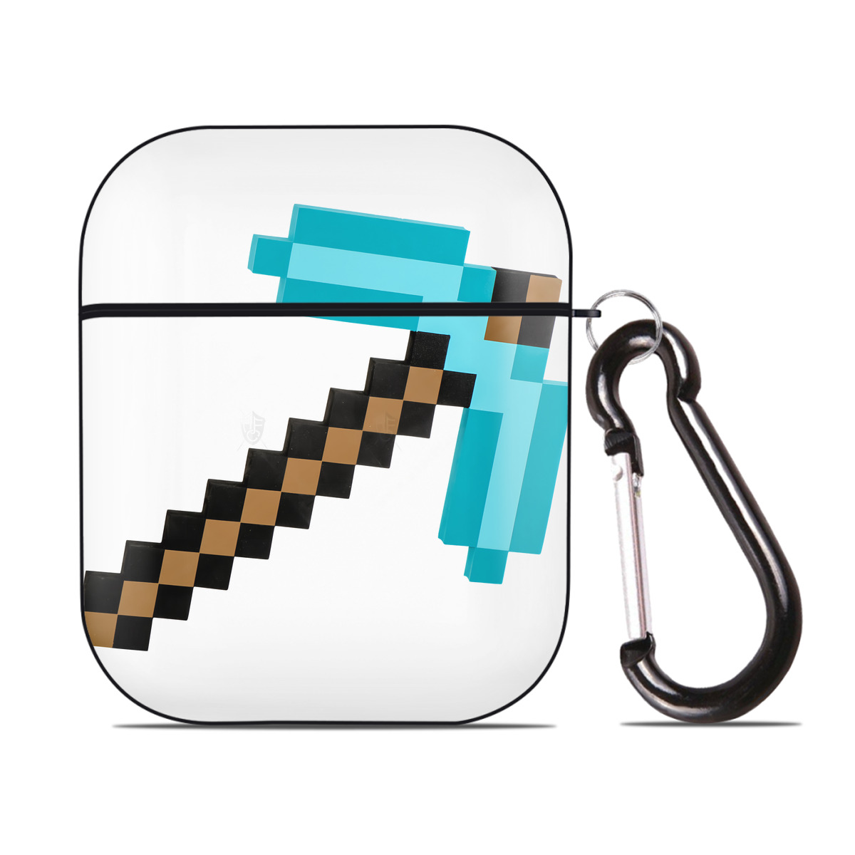 （画像用） マインクラフト ブロックの世界 Minecraft MC Block world AirPods 第2世代保護ケース ハードシェル ブラック 耐衝撃・防指紋・カラビナ付き