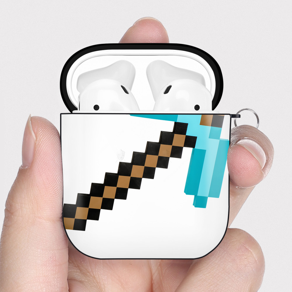 （画像用） マインクラフト ブロックの世界 Minecraft MC Block world AirPods 第2世代保護ケース ハードシェル ブラック 耐衝撃・防指紋・カラビナ付き