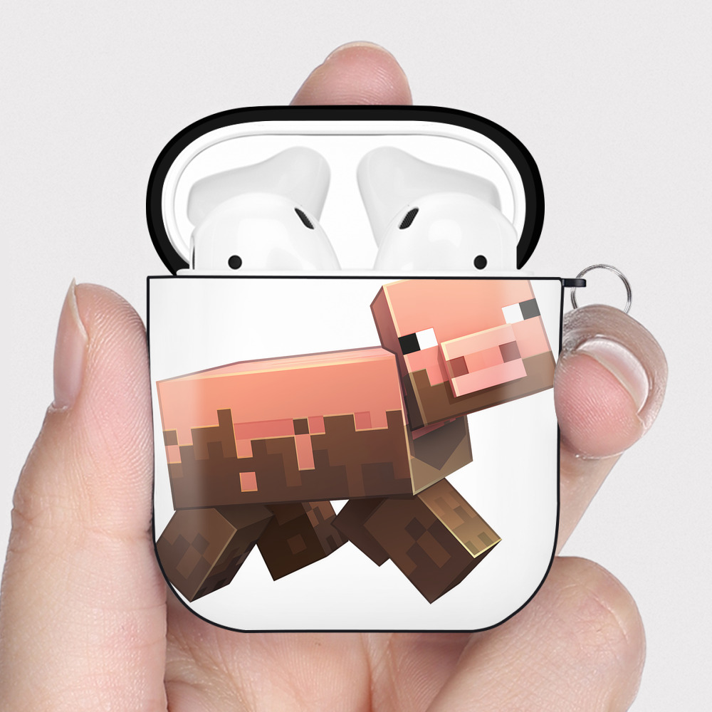 （画像用） マインクラフト ブロックの世界 Minecraft MC Block world AirPods 第2世代保護ケース ハードシェル ブラック 耐衝撃・防指紋・カラビナ付き