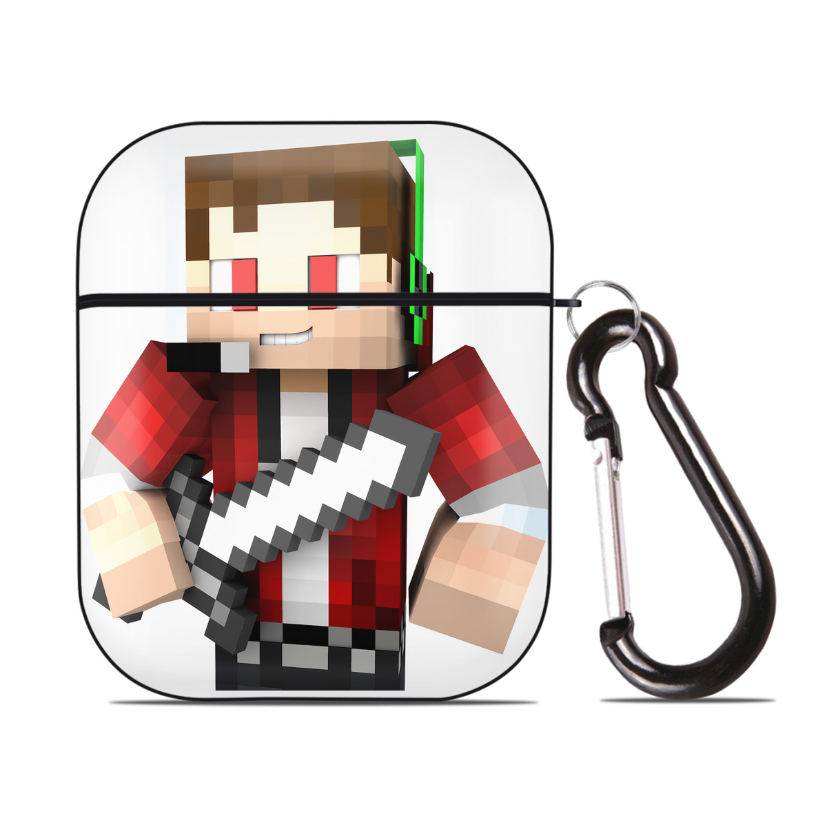 （画像用） マインクラフト ブロックの世界 Minecraft MC Block world AirPods 第2世代保護ケース ハードシェル ブラック 耐衝撃・防指紋・カラビナ付き
