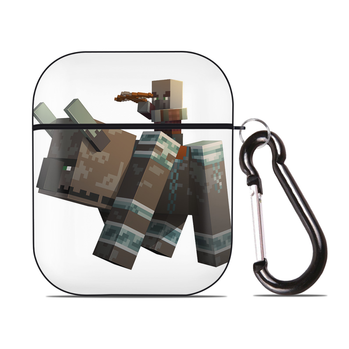 （画像用） マインクラフト ブロックの世界 Minecraft MC Block world AirPods 第2世代保護ケース ハードシェル ブラック 耐衝撃・防指紋・カラビナ付き