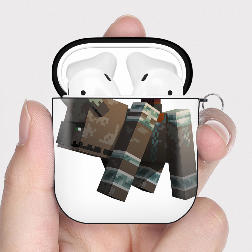 （画像用） マインクラフト ブロックの世界 Minecraft MC Block world AirPods 第2世代保護ケース ハードシェル ブラック 耐衝撃・防指紋・カラビナ付き