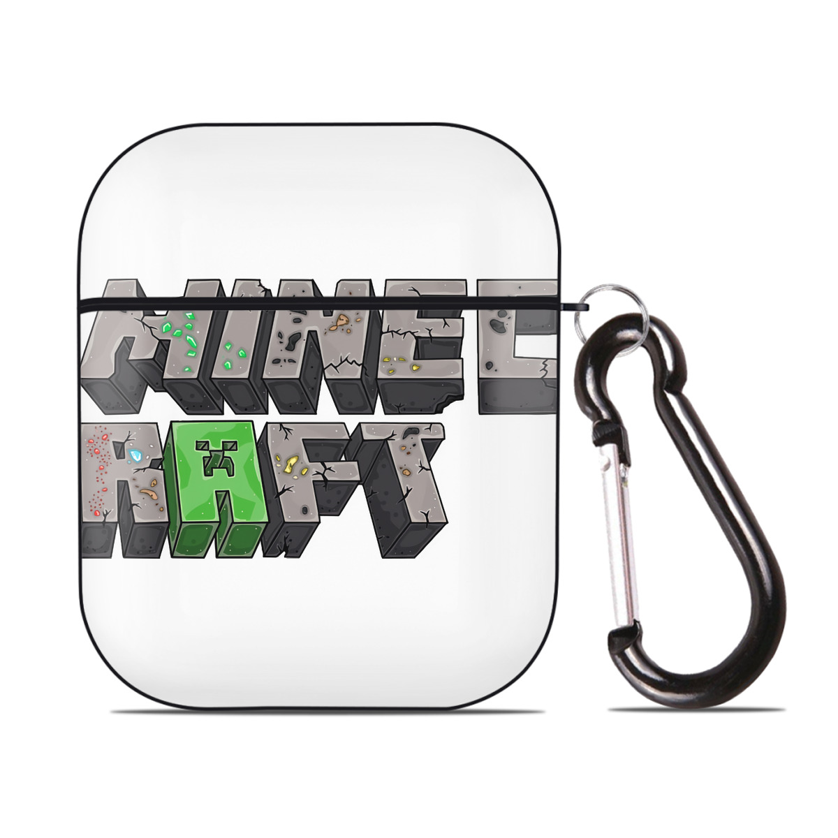 （画像用） マインクラフト ブロックの世界 Minecraft MC Block world AirPods 第2世代保護ケース ハードシェル ブラック 耐衝撃・防指紋・カラビナ付き