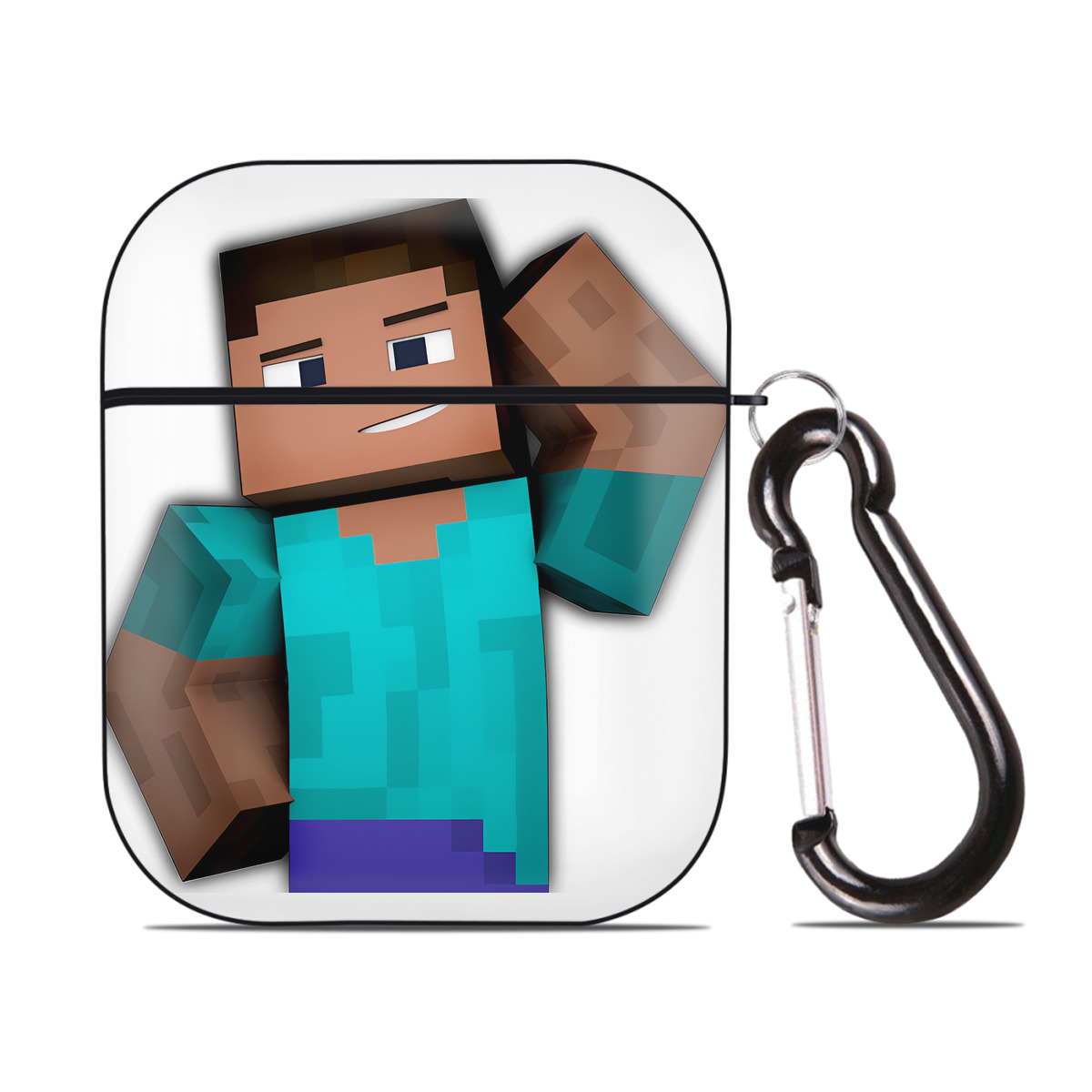 （画像用） マインクラフト ブロックの世界 Minecraft MC Block world AirPods 第2世代保護ケース ハードシェル ブラック 耐衝撃・防指紋・カラビナ付き