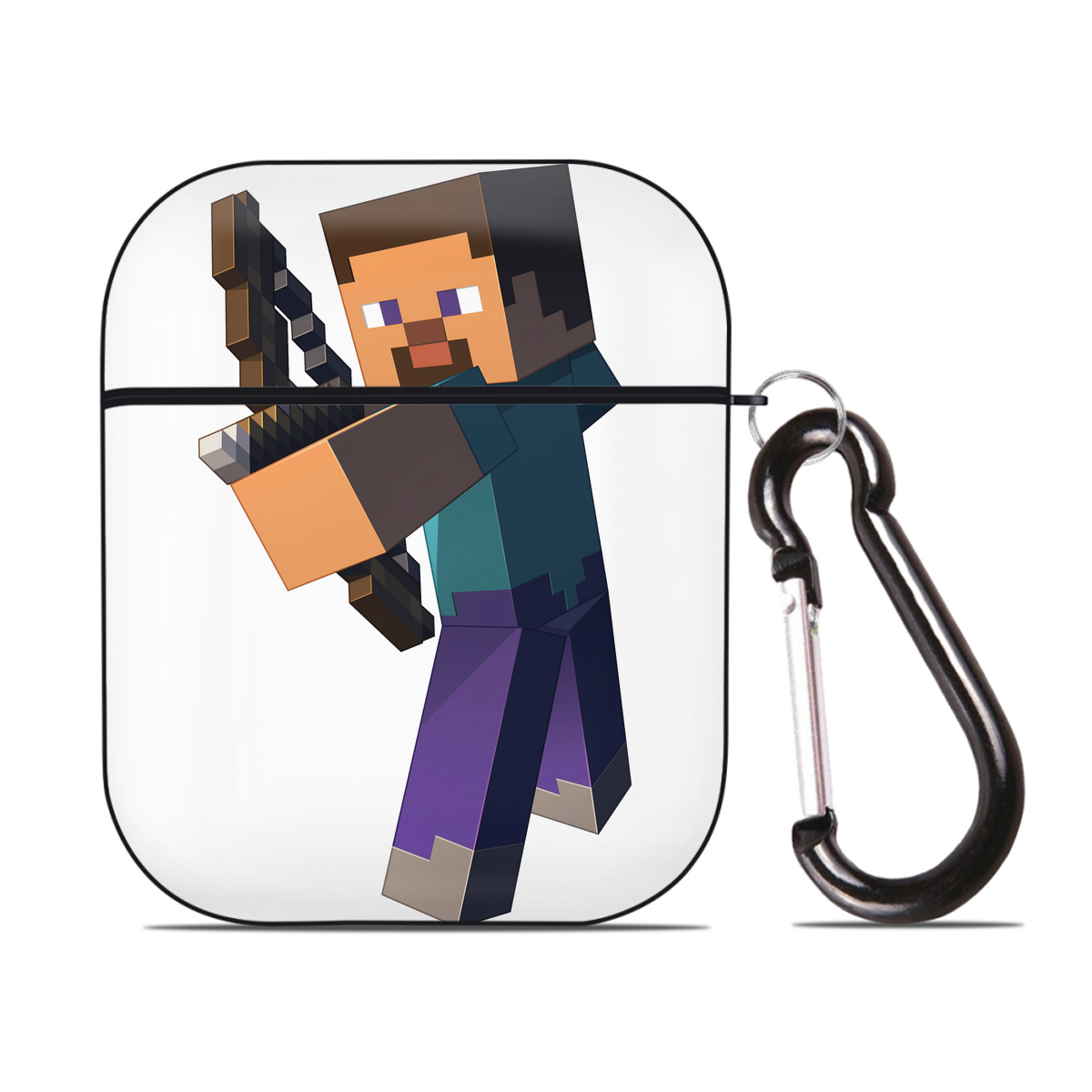 （画像用） マインクラフト ブロックの世界 Minecraft MC Block world AirPods 第2世代保護ケース ハードシェル ブラック 耐衝撃・防指紋・カラビナ付き