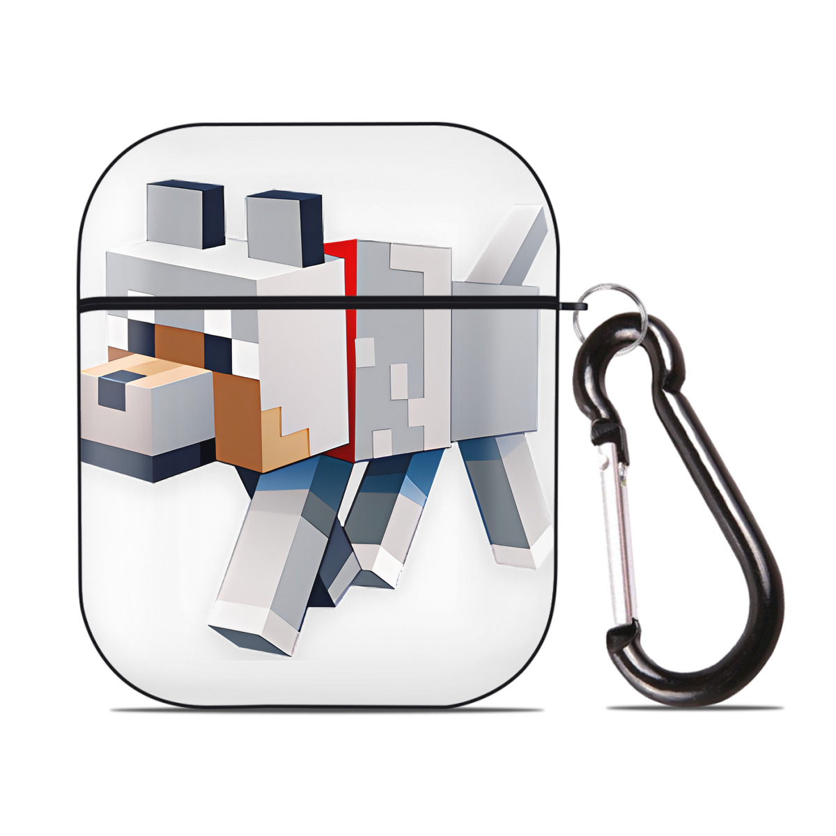 （画像用） マインクラフト ブロックの世界 Minecraft MC Block world AirPods 第2世代保護ケース ハードシェル ブラック 耐衝撃・防指紋・カラビナ付き