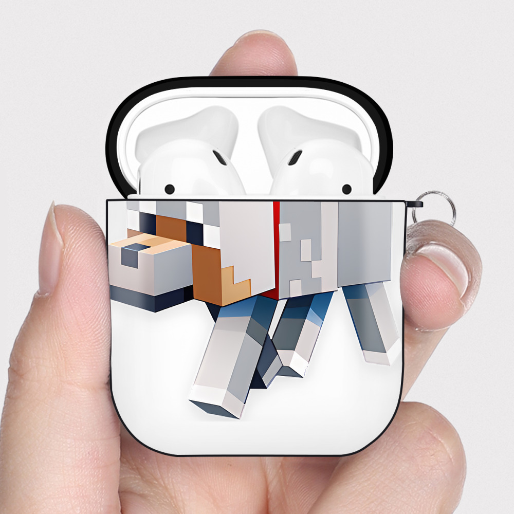 （画像用） マインクラフト ブロックの世界 Minecraft MC Block world AirPods 第2世代保護ケース ハードシェル ブラック 耐衝撃・防指紋・カラビナ付き