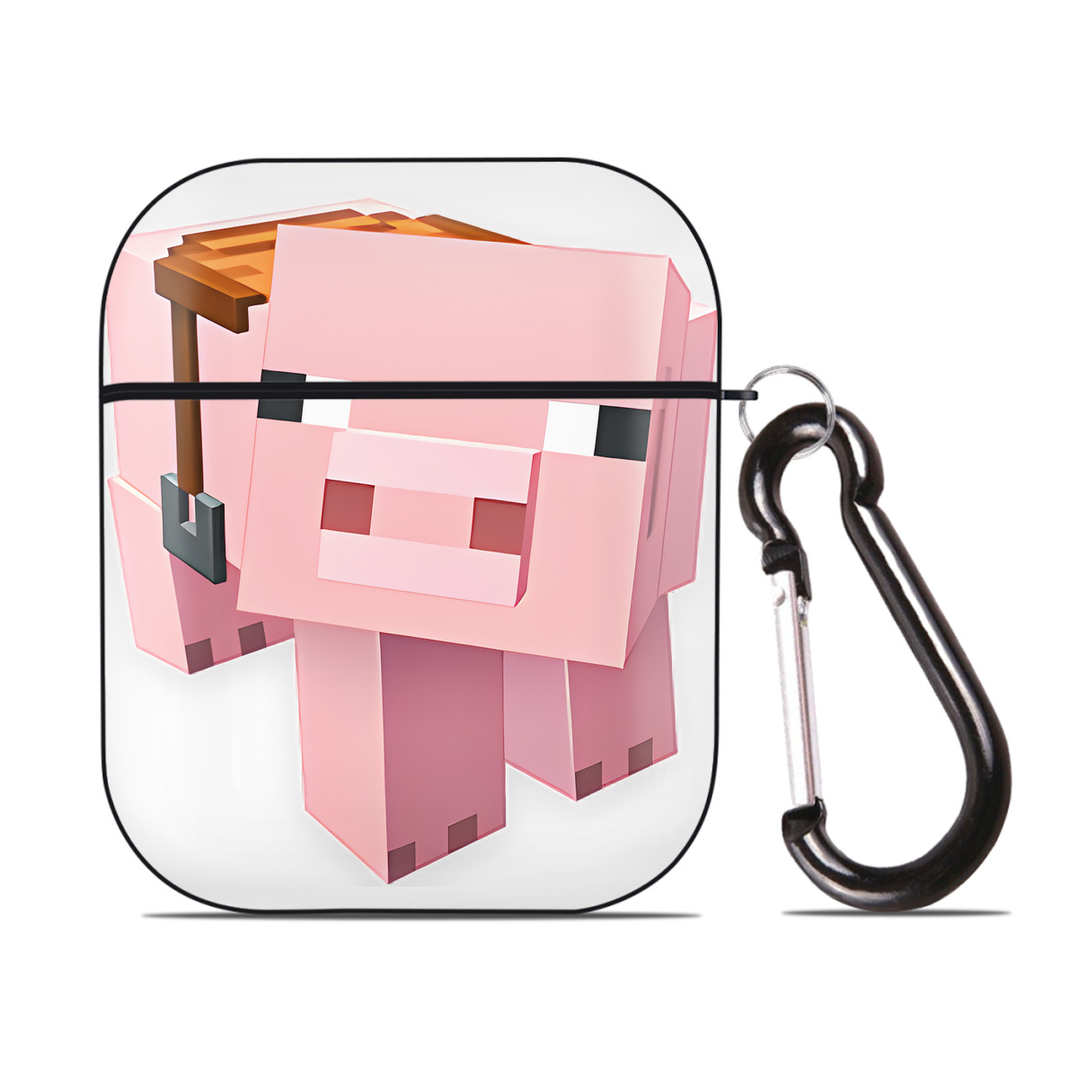 （画像用） マインクラフト ブロックの世界 Minecraft MC Block world AirPods 第2世代保護ケース ハードシェル ブラック 耐衝撃・防指紋・カラビナ付き