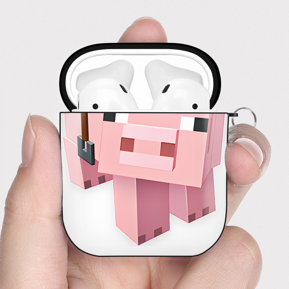 （画像用） マインクラフト ブロックの世界 Minecraft MC Block world AirPods 第2世代保護ケース ハードシェル ブラック 耐衝撃・防指紋・カラビナ付き