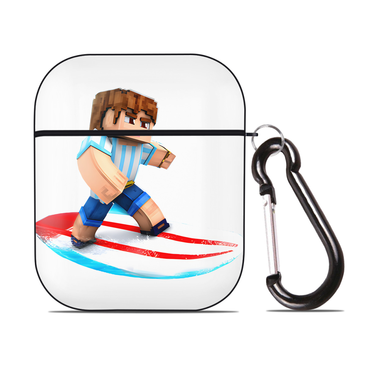 （画像用） マインクラフト ブロックの世界 Minecraft MC Block world AirPods 第2世代保護ケース ハードシェル ブラック 耐衝撃・防指紋・カラビナ付き