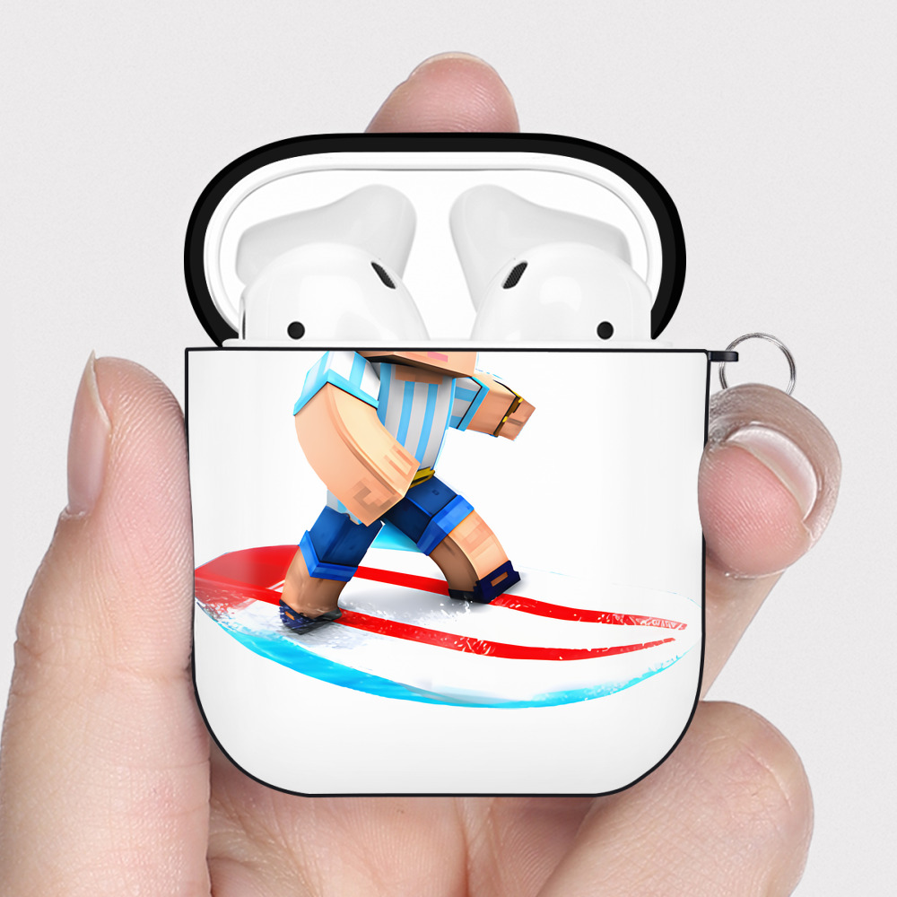 （画像用） マインクラフト ブロックの世界 Minecraft MC Block world AirPods 第2世代保護ケース ハードシェル ブラック 耐衝撃・防指紋・カラビナ付き