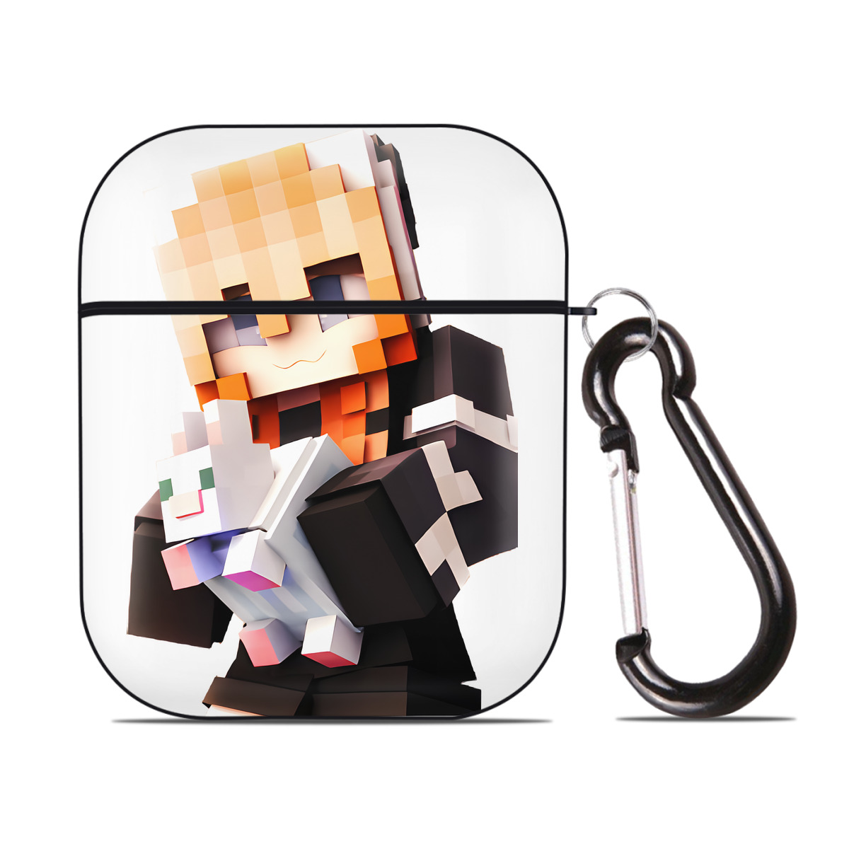 （画像用） マインクラフト ブロックの世界 Minecraft MC Block world AirPods 第2世代保護ケース ハードシェル ブラック 耐衝撃・防指紋・カラビナ付き