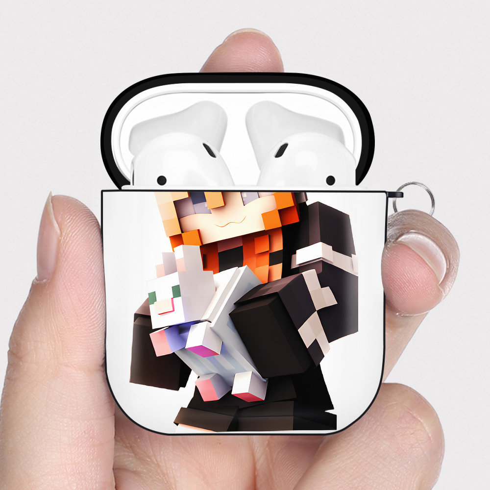 （画像用） マインクラフト ブロックの世界 Minecraft MC Block world AirPods 第2世代保護ケース ハードシェル ブラック 耐衝撃・防指紋・カラビナ付き