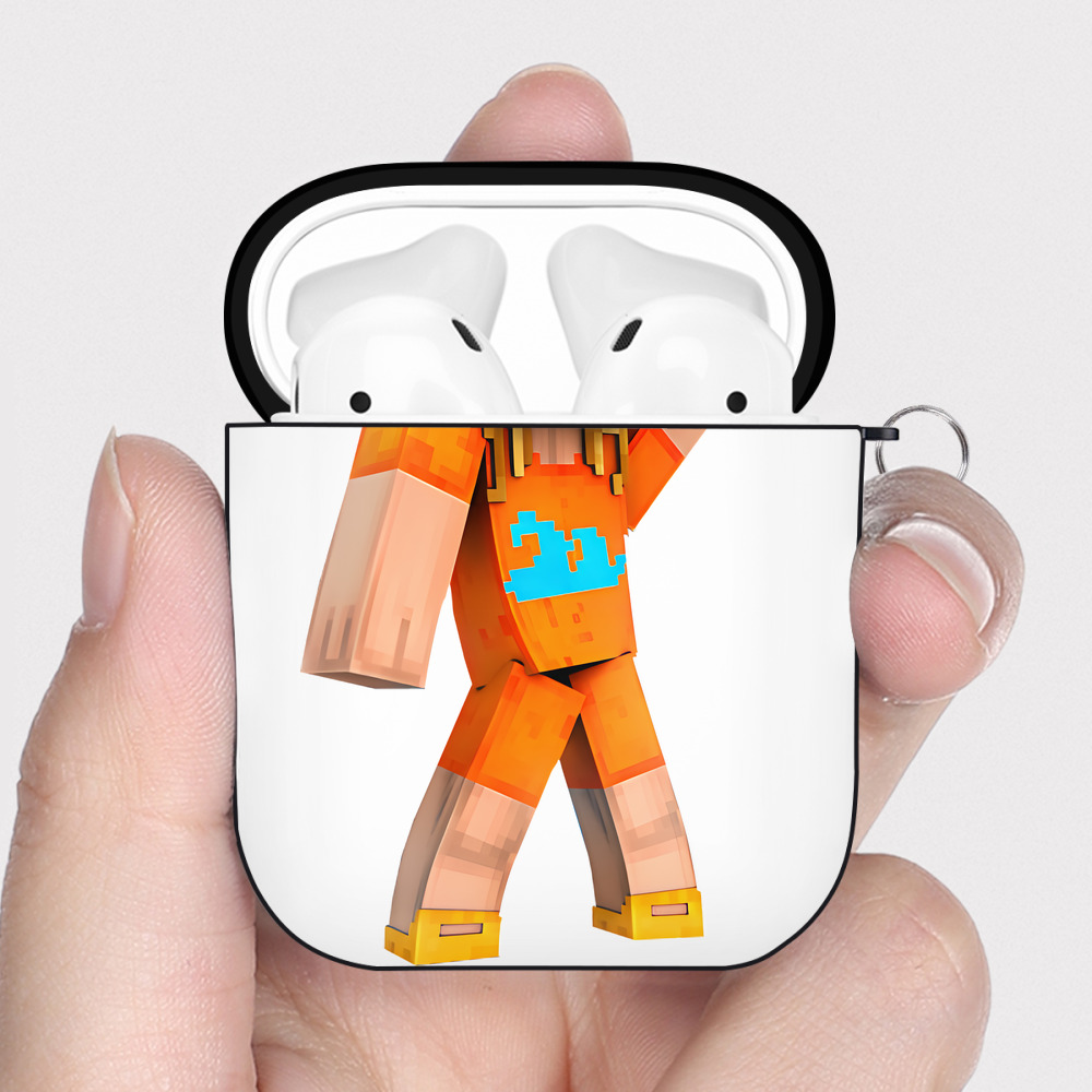 （画像用） マインクラフト ブロックの世界 Minecraft MC Block world AirPods 第2世代保護ケース ハードシェル ブラック 耐衝撃・防指紋・カラビナ付き