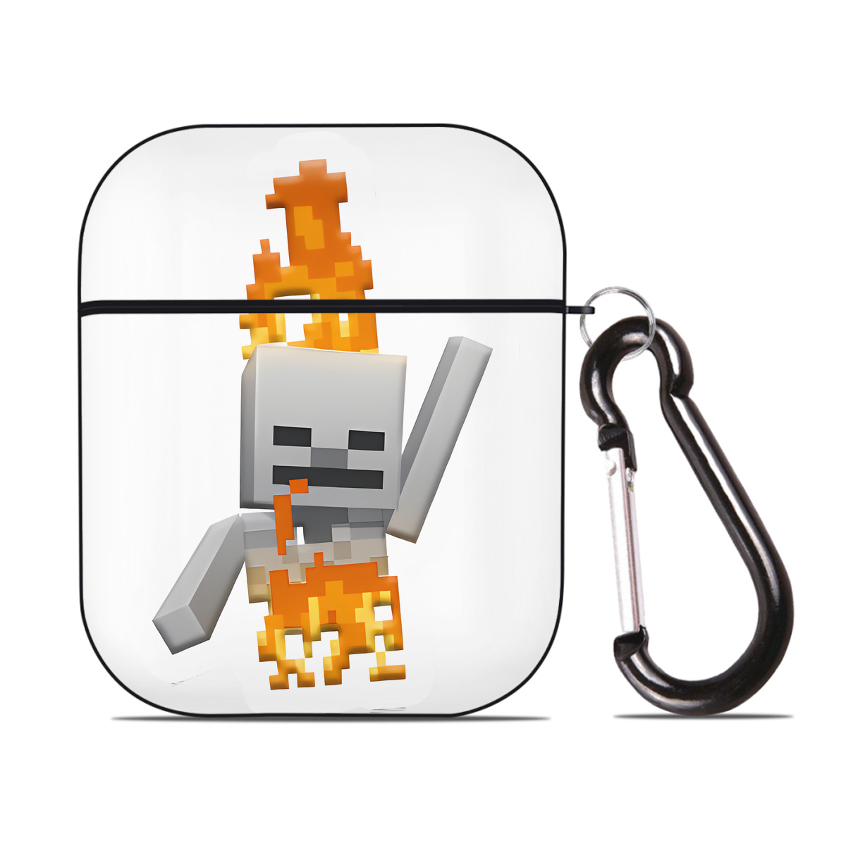 （画像用） マインクラフト ブロックの世界 Minecraft MC Block world AirPods 第2世代保護ケース ハードシェル ブラック 耐衝撃・防指紋・カラビナ付き