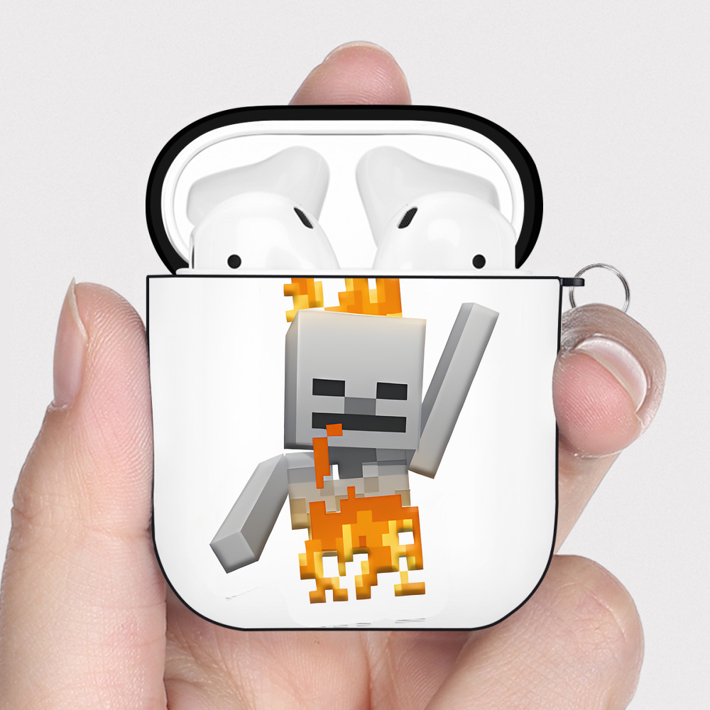 （画像用） マインクラフト ブロックの世界 Minecraft MC Block world AirPods 第2世代保護ケース ハードシェル ブラック 耐衝撃・防指紋・カラビナ付き