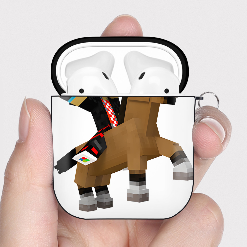 （画像用） マインクラフト ブロックの世界 Minecraft MC Block world AirPods 第2世代保護ケース ハードシェル ブラック 耐衝撃・防指紋・カラビナ付き