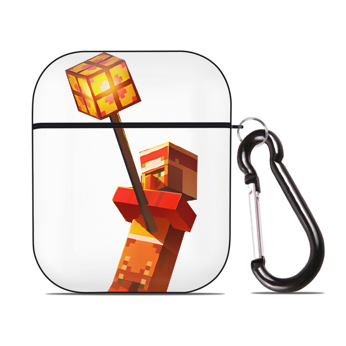 （画像用） マインクラフト ブロックの世界 Minecraft MC Block world AirPods 第2世代保護ケース ハードシェル ブラック 耐衝撃・防指紋・カラビナ付き