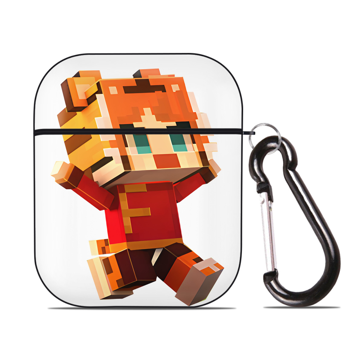 （画像用） マインクラフト ブロックの世界 Minecraft MC Block world AirPods 第2世代保護ケース ハードシェル ブラック 耐衝撃・防指紋・カラビナ付き