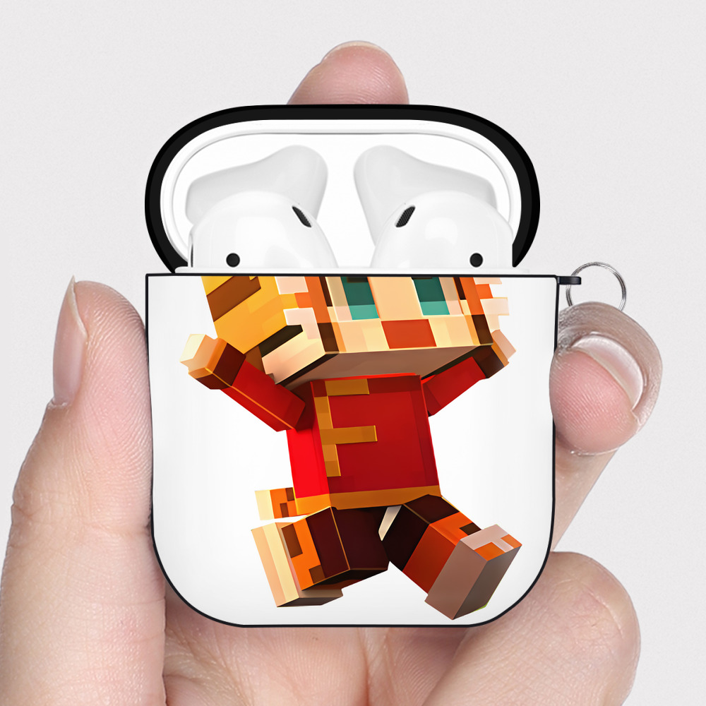 （画像用） マインクラフト ブロックの世界 Minecraft MC Block world AirPods 第2世代保護ケース ハードシェル ブラック 耐衝撃・防指紋・カラビナ付き