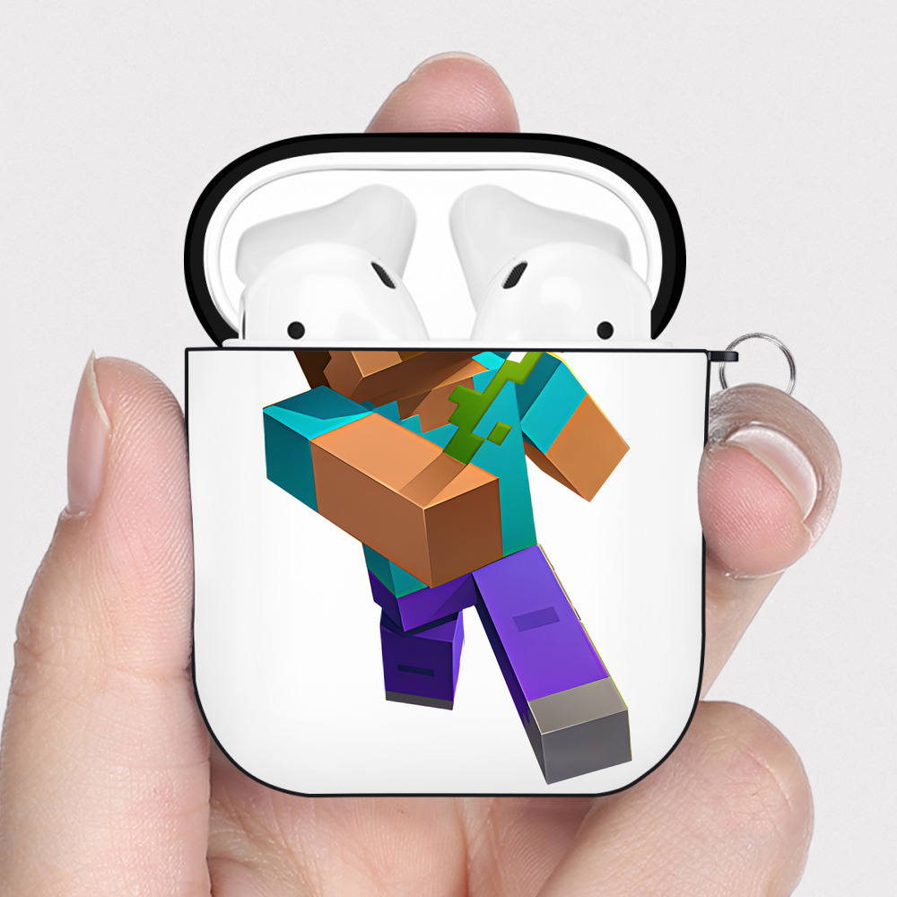 （画像用） マインクラフト ブロックの世界 Minecraft MC Block world AirPods 第2世代保護ケース ハードシェル ブラック 耐衝撃・防指紋・カラビナ付き
